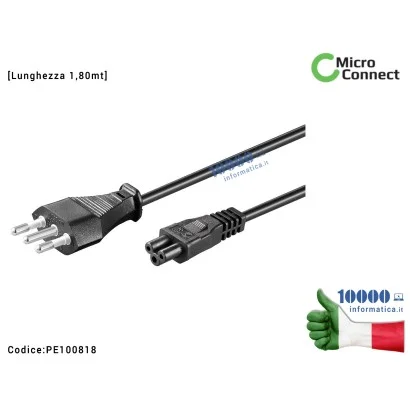 PE100818 Cavo C5 (3 POLI) Corda Tripolare Alimentatore Notebook Presa Spina Italiana EuroPlug EU CEE IEC-320-C5 IEC320C5 [1,8...