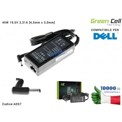 AD57 Alimentatore Green Cell 45W 19,5V 2,31A [4,5mm x 3,0mm] Compatibile per DELL XPS 12 13 Inspiron 14 (3452) (5451) 15 (555...