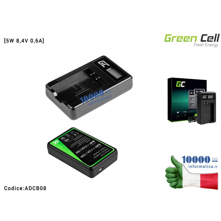 Carica Batteria Green Cell [LC-E17] Compatibile per CANON EOS 77D 750D 760D 8000D M3 M5 M6 Rebel T6i Rebel T6s [5W 8,4V 0,6A]