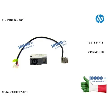 813797-001 Connettore di Alimentazione DC Power Jack HP Envy 17-N M7-N (10 PIN) [25 Cm] 799752-Y18 799752-F18