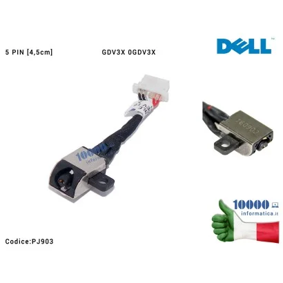 PJ903 Connettore di Alimentazione DC Power Jack PJ903 DELL Inspiron 11-3000 Series 3162 3164 3168 3169 3179 [4,5 Cm] GDV3X 0G...