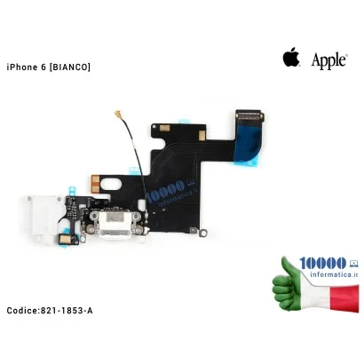 821-1853-A/B Connettore di Ricarica Lightning APPLE iPhone 6 6G [BIANCO] 821-1853-A 821-1853-B Dock Cuffie Microfono Antenna ...