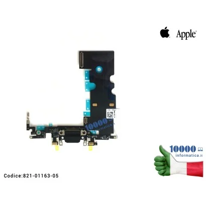 821-01163-05 Connettore di Ricarica Lightning APPLE iPhone 8 [NERO] (A1863) (A1905) (A1906) Dock Cuffie Microfono Antenna Cav...