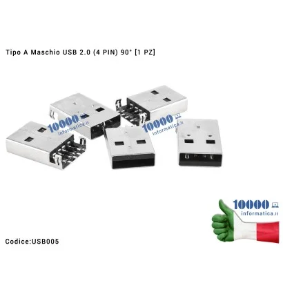 USB005 Connettore Porta USB 2.0 Tipo A Maschio (4 PIN) 90 gradi [1 PZ]