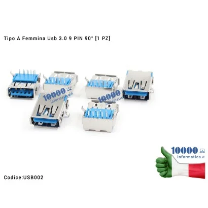 USB002 Connettore Porta USB 3.0 Tipo A Femmina (9 PIN) 90 gradi [1 PZ]