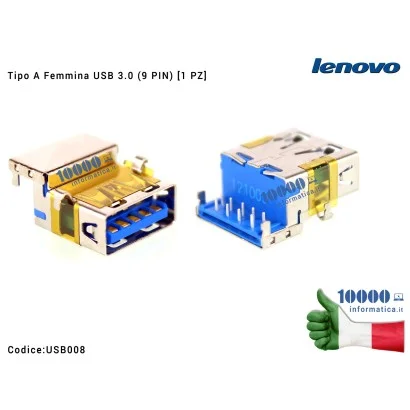 USB008 Connettore Porta USB 3.0 Tipo A Femmina (9 PIN) [1 PZ] LENOVO G580 per QIWG5 LA-7981P 48.4SG06.011