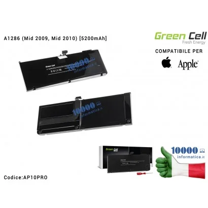 AP10PRO Batteria A1321 Green Cell PRO Compatibile per APPLE MacBook Pro 15 A1286 (Mid 2009, Mid 2010) [5200mAh]