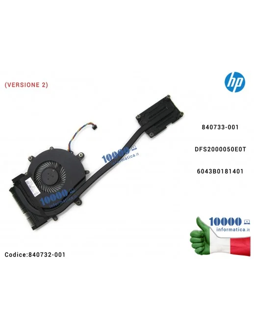 840732-001 Dissipatore + Ventola Fan CPU HP ProBook 650 655 G2 G3 [4 PIN] (VERSIONE 2) 840733-001 DFS2000050E0T 6043B0181401