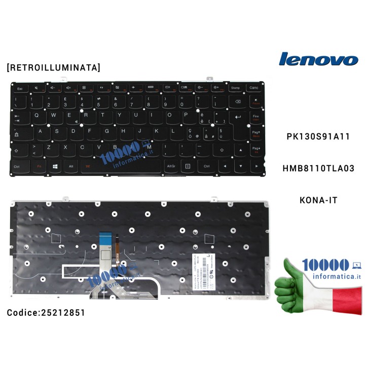 Tastiera Italiana LENOVO Yoga 2 Pro 13" [RETROILLUMINATA] (SENZA FRAME) PK130S91A11 HMB8110TLA03 KONA-IT