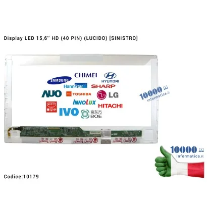 10179 Display LCD 15,6" HD (40 PIN) (L) B156XW02 V.0 BT156GW01 B156XTN02 CLAA156WB11A N156B6-L04 N156B6-L0B N156BGE-L21 LP156...