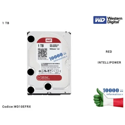 WD10EFRX Hard Disk 3,5'' [1TB] WESTERN DIGITAL WD10EFRX (RED INTELLIPOWER) 7200RPM Cache 64MB (Ideale per NAS)