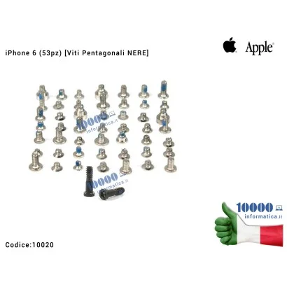 10020 Kit 53 Viti [Pentagonali NERE] APPLE iPhone 6 6G (A1549) (A1586) (A1589) Set Screw Pentalobe Black