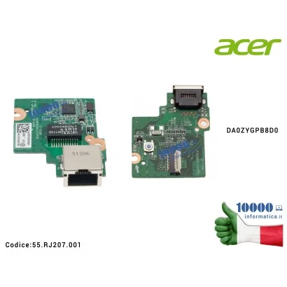 55.RJ207.001 Scheda rete LAN + Pulsante Accensione Power Board ACER Aspire Ethos 8951G DA0ZYGPB8D0