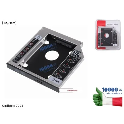 10908 Supporto Caddy Secondo Hard Disk [12,7mm] HDD SATA per Unità Ottica Masterizzatore CD/DVD [12,7mm]