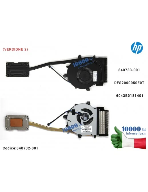 Dissipatore + Ventola Fan CPU HP ProBook 650 655 G2 G3 [4 PIN] (VERSIONE 2) 840733-001 DFS2000050E0T 6043B0181401
