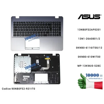 90NB0FE2-R31IT0 Tastiera Italiana Completa di Top Case Superiore ASUS VivoBook X542 (Star Gray) X542B X542BA X542U X542UA X54...