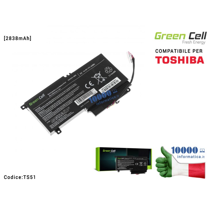 Batteria PA3634U-1BRS Green Cell Compatibile per TOSHIBA L50-A L50-A-19N L50-A-1EK L50-A-1F8 L50D-A P50-A S50-A [2838mAh]