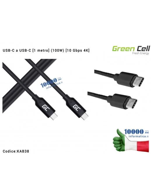 KAB38 Cavo USB-C a USB-C Green Cell [1 metro] (100W) [10 Gbps 4K] Type-C a Type-C