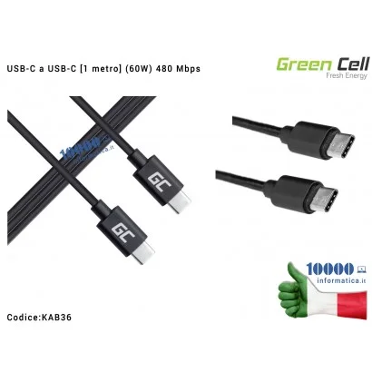 KAB36 Cavo USB-C a USB-C Green Cell [1 metro] (60W) [480 Mbps] Type-C a Type-C