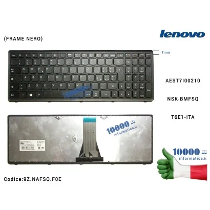 25211022 Tastiera Italiana LENOVO IdeaPad Z510 G500 G505S S500 Flex 15 (FRAME NERO) AEST7I00210 9Z.NAFSQ.F0E NSK-BMFSQ T6E1-I...