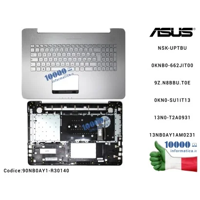 90NB0AY1-R30140 Tastiera Italiana Retroilluminata Completa di Top Case Superiore ASUS VivoBook Pro N752 N752V N752VX NSK-UPTB...