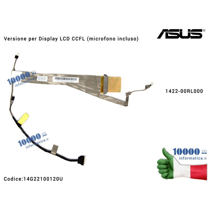 Cavo Flat LCD ASUS K52 K52F K52JR [Versione per Display LCD inverter CCFL] (microfono incluso) 1422-00RL000 K52DE K52DR A52DR K52JC A52JC K52JE K52N A52J