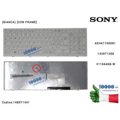 148971441 Tastiera Italiana SONY VPC-EH VPCEH PCG-71911M PCG-71811M (BIANCA) [CON FRAME] AEHK1I00020 15B03679 AEHK1700081 143...