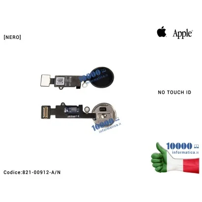 821-00912-A/N Tasto Home [NERO] Pulsante Centrale APPLE iPhone 7 7G (A1660) (A1778) (A1779) Flex Cable Ribbon Button [NO TOUC...