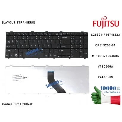CP515905-01 Tastiera Straniera FUJITSU LifeBook AH530 AH521 A530 AH531 NH751 V180606A 24A63-US