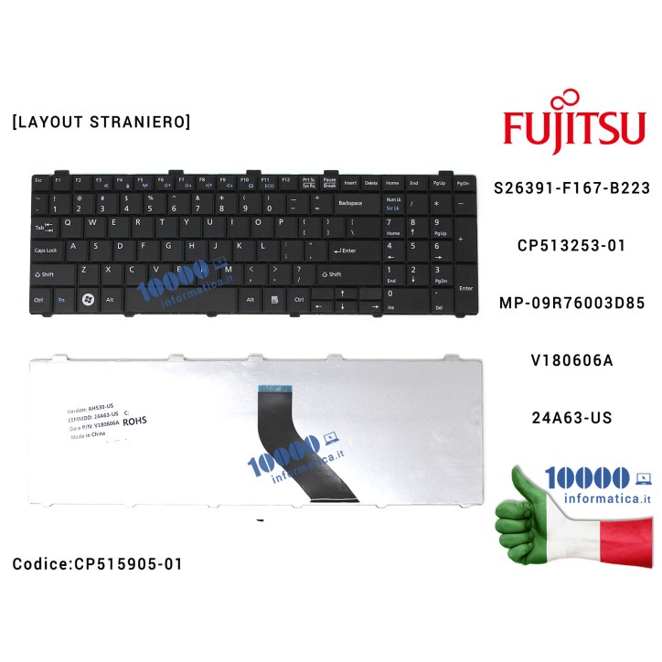 Tastiera Straniera FUJITSU LifeBook AH530 AH521 A530 AH531 NH751 V180606A 24A63-US