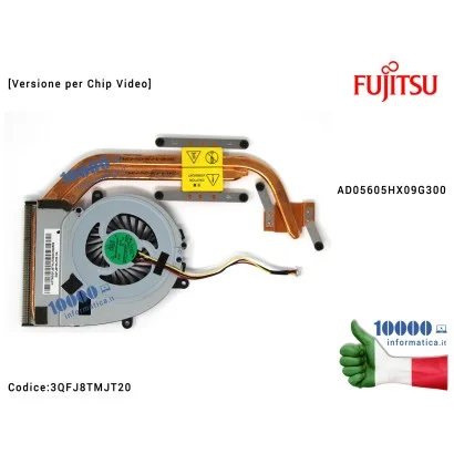 3QFJ8TMJT20 Ventola di Raffreddamento Fan CPU + Dissipatore FUJITSU LifeBook AH522 AH532 LH522 LH532 [Modello con Grafica] D0...