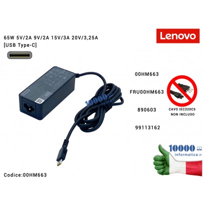 Alimentatore LENOVO 45W [USB-C] ThinkPad L14 GEN 2 TYPE 20X1 20X2 S 00HM663 FRU00HM663 890603 99113162