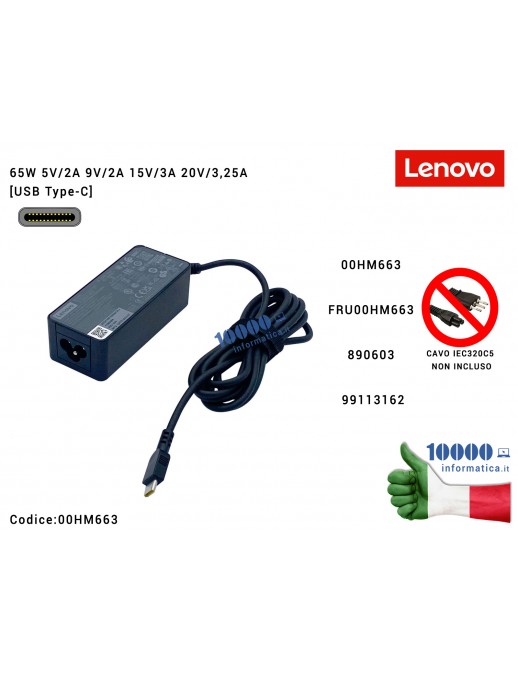 Alimentatore LENOVO 45W [USB-C] ThinkPad L14 GEN 2 TYPE 20X1 20X2 S 00HM663 FRU00HM663 890603 99113162