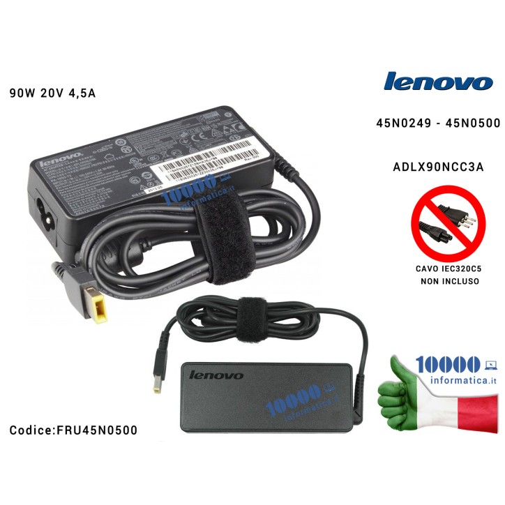 Alimentatore LENOVO 90W 20V 4,5A [11 x 3mm] rettangolare 3620060436200608 36200612 45N0249 45N0500 ADLX90NCC3A FRU45N0238 FRU45N