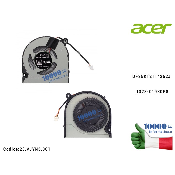Ventola Fan CPU ACER TravelMate TMP215-51G TMP215-51 TMP214-51G TMP214-51 TMP50-51 P214-51 (N18P4) P214-51G P215-51 (N18P5) P215-51G P50-51 Spin SP314-53 (N19P1) SP314-53GN DFS5K12114262J 1323-019X0P8 23.VJYN5.001 23VJYN5001