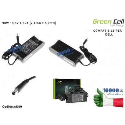 AD09 Alimentatore Green Cell 90W 19,5V 4,62A [7,4mm x 5,0mm] Compatibile per DELL Latitude D600 D610 D620 D630 D400 D800 1545...