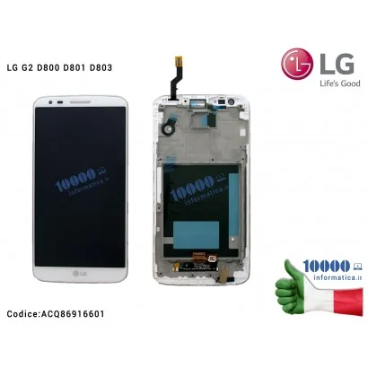 Display LCD con Vetro Touch Screen LG G2 D800 D801 D803 LS980 (BIANCO)