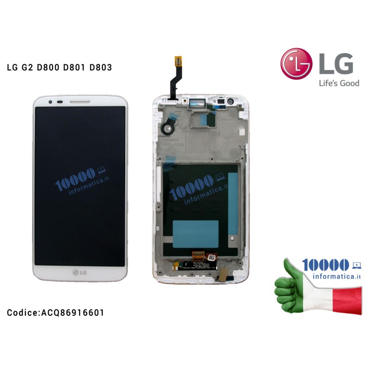 Display LCD con Vetro Touch Screen LG G2 D800 D801 D803 LS980 (BIANCO)
