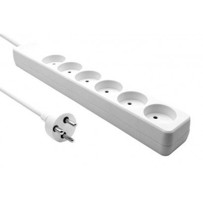 MicroConnect Danish 6-way power strip, white, 7m