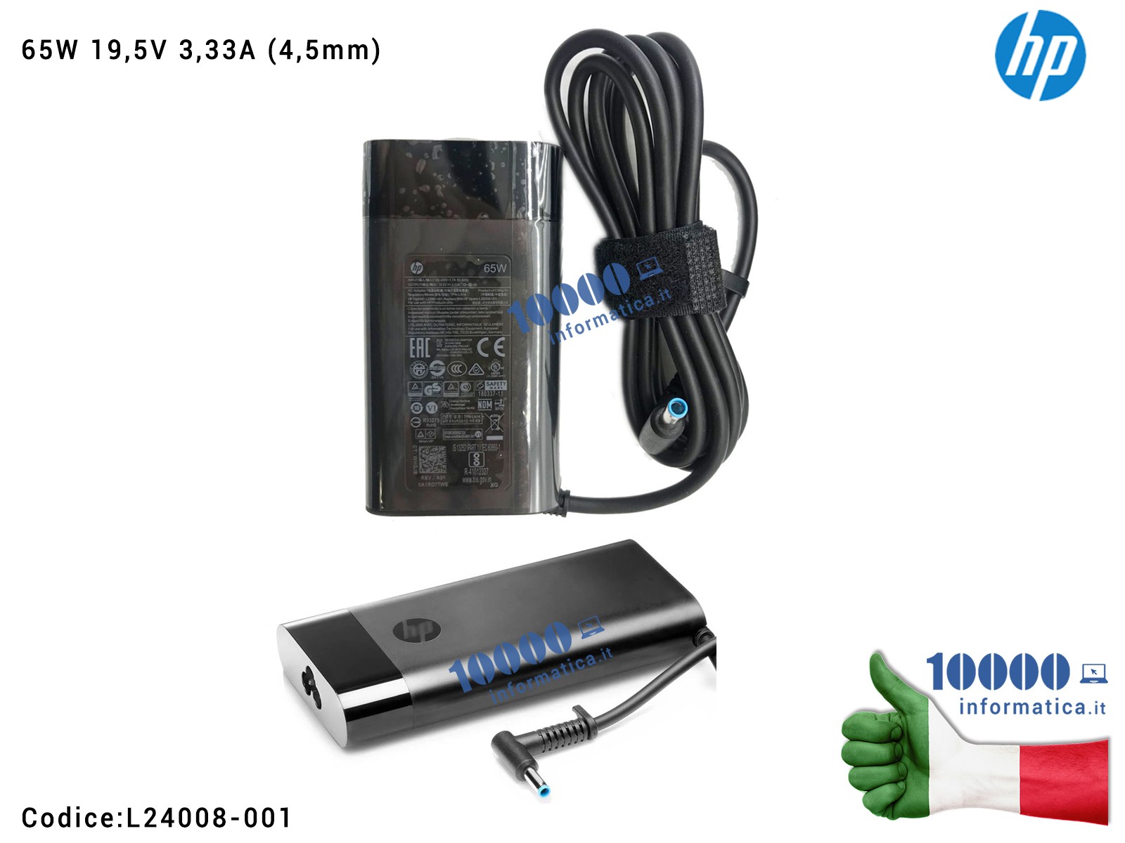 L24008-001 Alimentatore Originale HP 65W 19,5V 3,33A (4,5mm) per ENVY X360 15-ES L24008-001 15-ES1000NL L24008-001 Alimentatore Originale HP 65W 19,5V 3,33A (4,5mm) per ENVY X360 15-ES L24008-001 15-ES1000NL