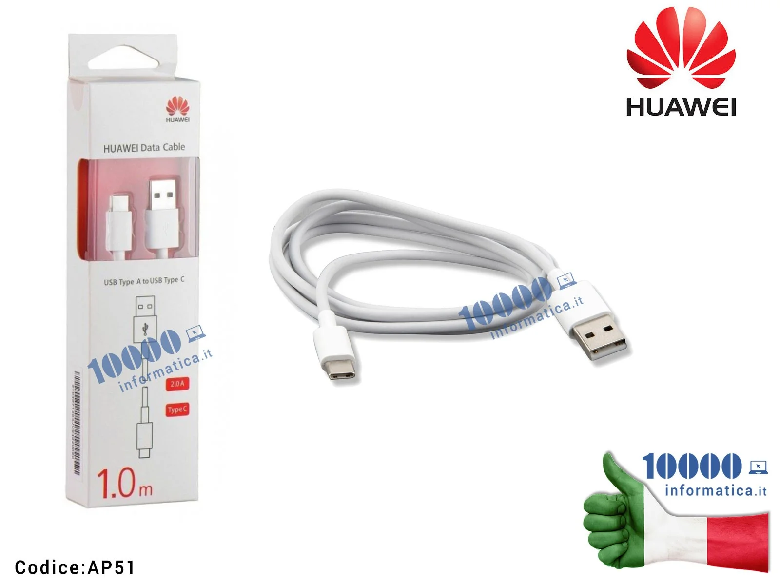 AP51 Cavo Dati Ricarica USB TYPE C HUAWEI P9 PLUS P9+ 1 MT 2A [BIANCO]