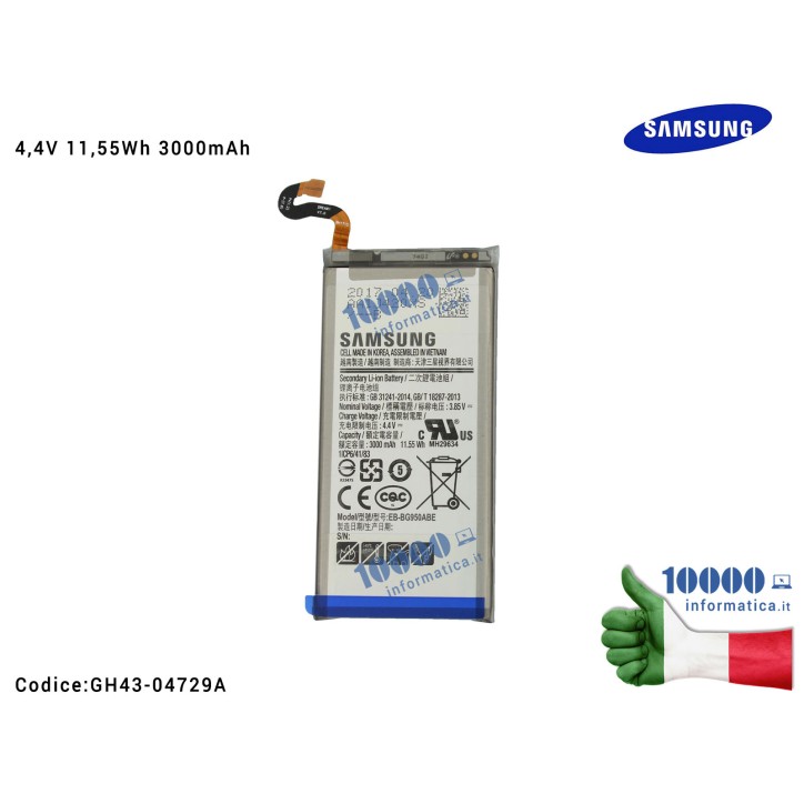 Batteria EB-BG950ABE SAMSUNG Galaxy S8 SM-G950F G950F [3000mAh 3,85V 11,55Whr] 1ICP6/41/83