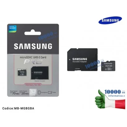 MB-MGBGBA Micro SD micro SDHC 32 GB PRO SAMSUNG Classe 10 con Adattatore SD