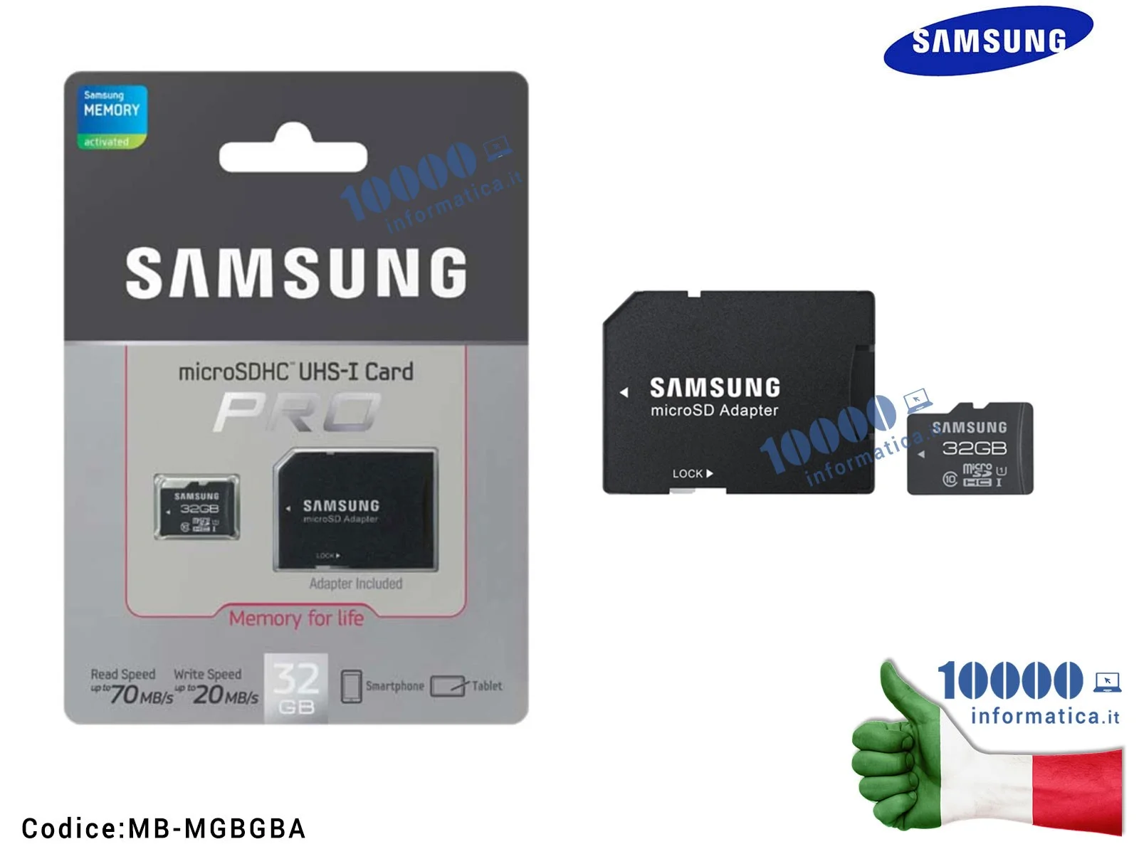 MB-MGBGBA Micro SD micro SDHC 32 GB PRO SAMSUNG Classe 10 con Adattatore SD