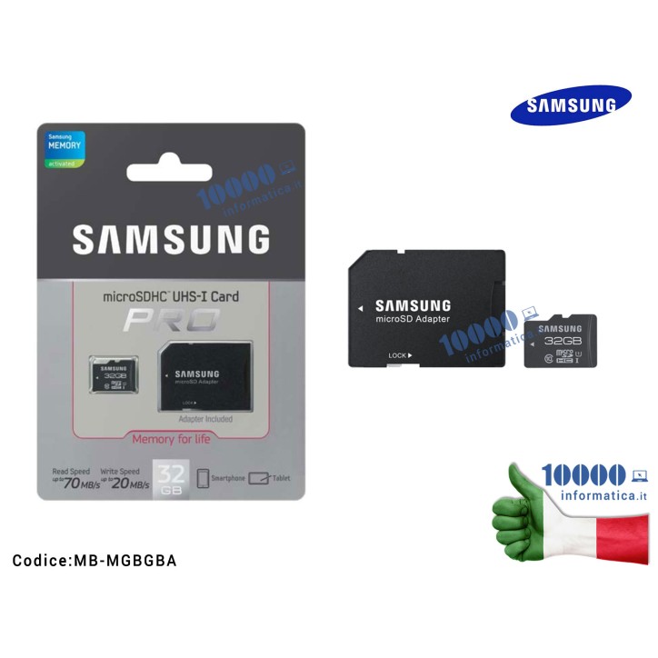 Micro SD micro SDHC 32 GB PRO SAMSUNG Classe 10 con Adattatore SD