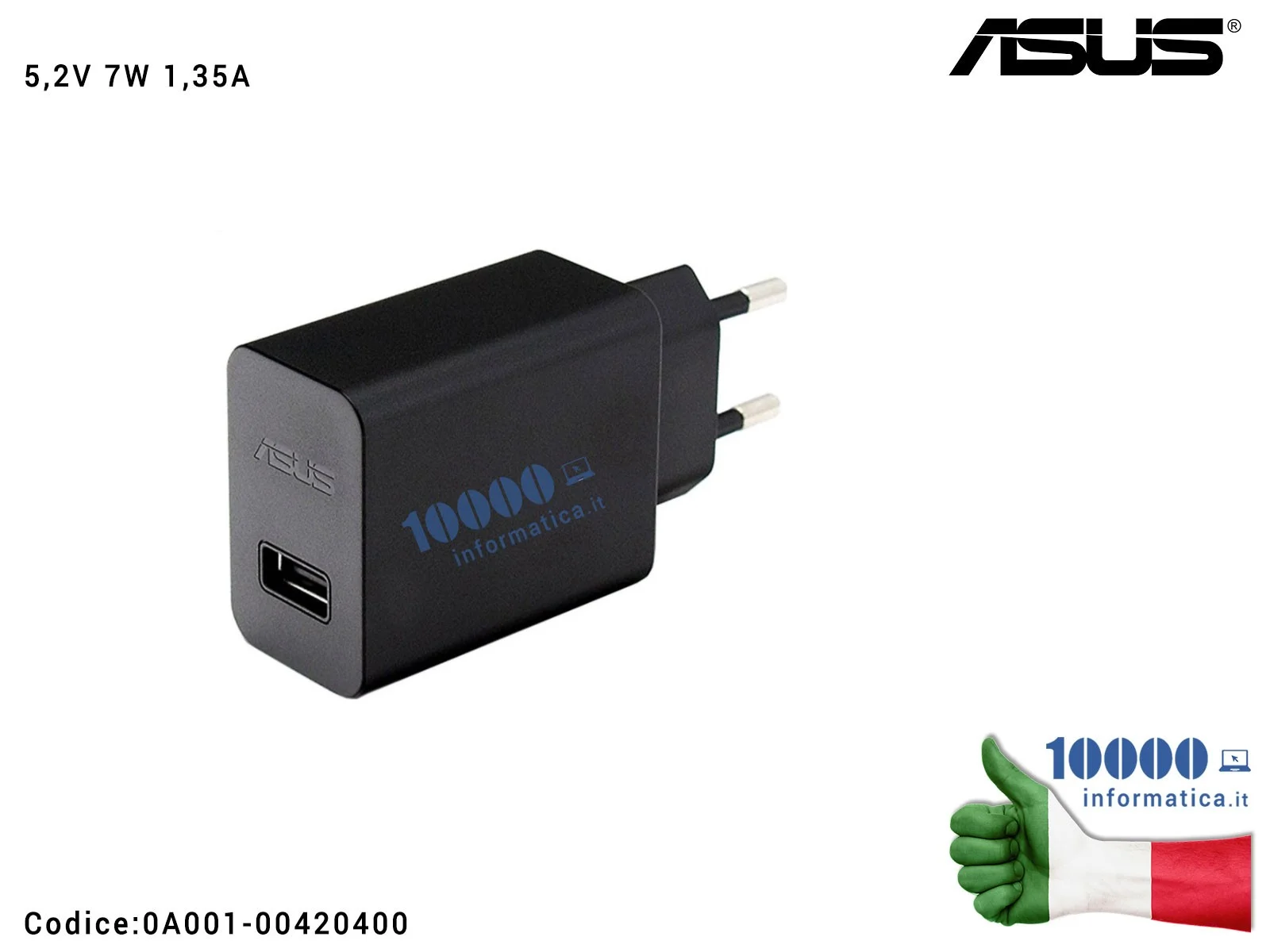 0A001-00420400 Alimentatore USB ASUS [7W 5,2V 1,35A] AD2061020 ME173X ME102A ME175KG ME180A ME372CG ME372CG ME373CG ME560CG Z...