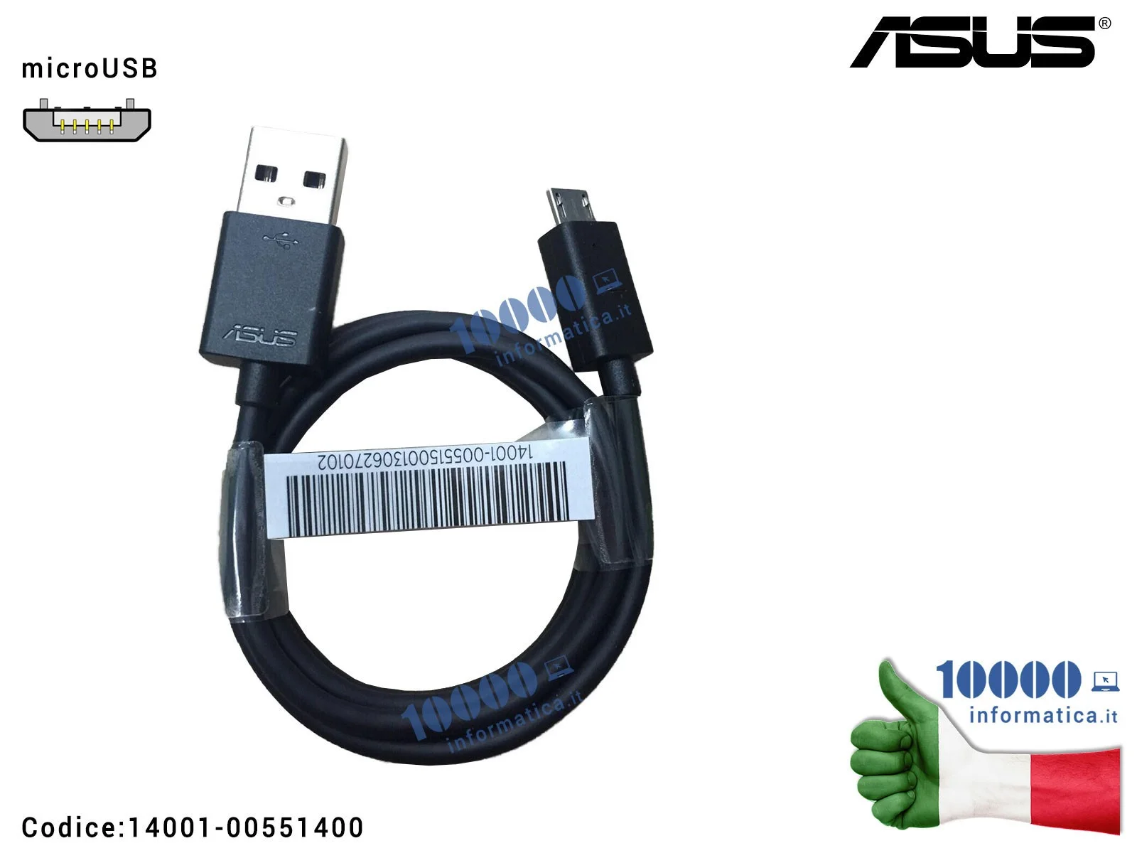 14001-00551400 Cavo Dati Ricarica microUSB ASUS [NERO] Smartphone ZenFone ZenPad 14001-00551300 14001-00551400 14G000515821 1...