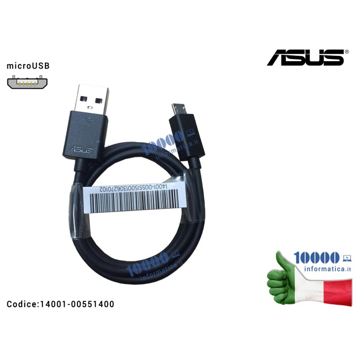 Cavo Dati Ricarica microUSB ASUS [NERO] Smartphone ZenFone ZenPad 14001-00551300 14001-00551400 14G000515821 14016-00020100 1400