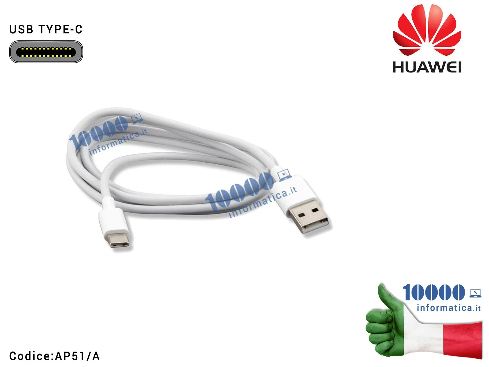 AP51/A Cavo Dati Ricarica USB TYPE C HUAWEI P9 PLUS P9+ 1 MT 2A [BIANCO]