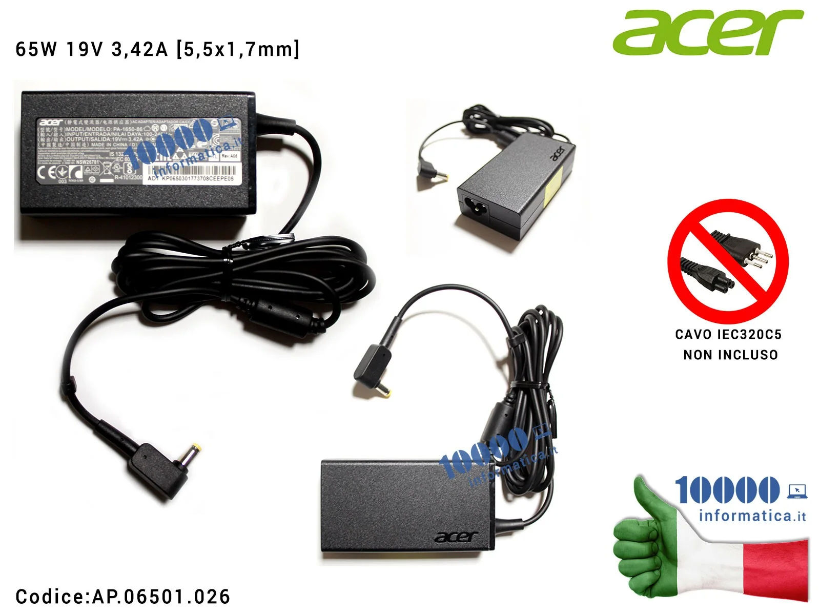42a//65w EASYNOTE te69cxp serie O cavo di alimentazione ORIGINALE Packard Bell alimentatore 19v//3